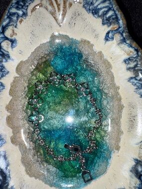 Delicate Silver-Tone Crystal Bracelet - Sparkling Floral Links .